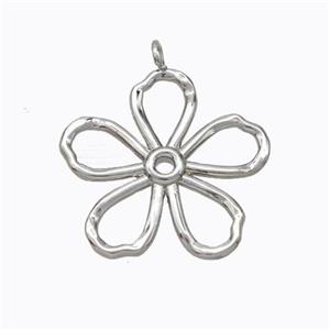 Copper Flower Pendant Hammered Platinum Plated, approx 26mm