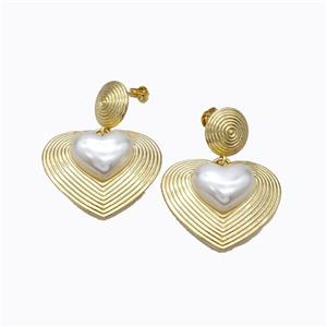 Copper Heart Stud Earrings Pave Pearlized Resin Rebirth Gold Plated, approx 12.5mm, 13-16mm, 30mm