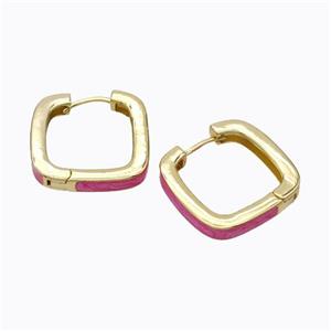 Copper Square Latchback Earrings Pink Painted Gold Plated, approx 25mm