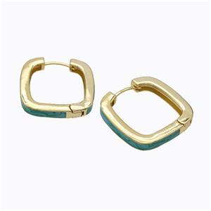 Copper Square Latchback Earrings Green Painted Gold Plated, approx 25mm