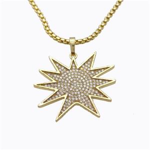 Copper Star Necklace Pave Zirconia Gold Plated, approx 30mm, 2mm, 42-47cm length