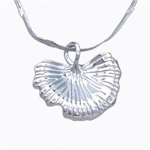 Copper Necklace Ginkgo Leaf Platinum Plated, approx 20-28mm, 2mm, 42-47cm length