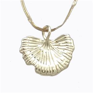 Copper Necklace Ginkgo Leaf Gold Plated, approx 20-28mm, 2mm, 42-47cm length