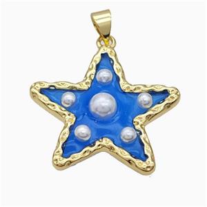 Copper Star Pendant Pave Pearlized Resin Blue Gold Plated, approx 26mm