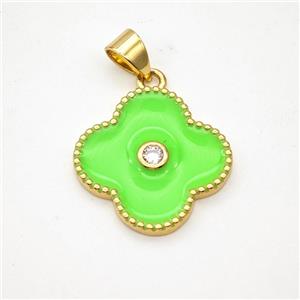 Copper Clover Pendant Green Enamel Gold Plated, approx 18mm