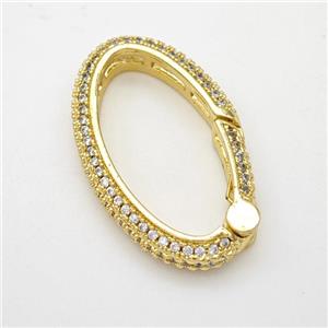 Copper Oval Carabiner Clasp Micropave Zirconia Gold Plated, approx 16-26mm