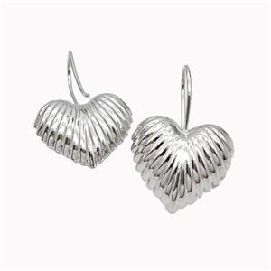 Copper Heart Hook Earrings Platinum Plated, approx 25mm