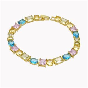 Copper Bracelet Pave Crystal Glass Multicolor Gold Plated, approx 6mm