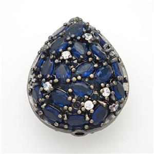 Copper Teardrop Beads Micropave Blue Crystal Glass Black Plated, approx 21-26mm