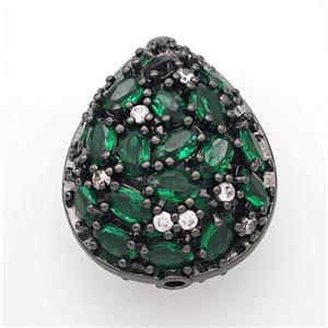 Copper Teardrop Beads Micropave Green Crystal Glass Black Plated, approx 21-26mm