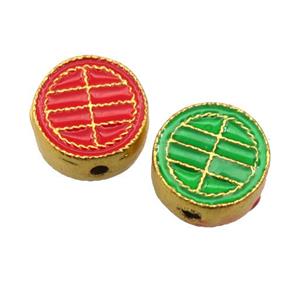 enamel alloy beads, gold plated, approx 12mm