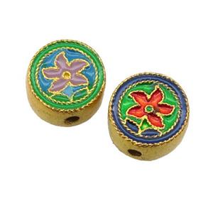 enamel alloy beads, gold plated, approx 10-11mm