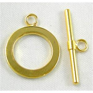 Copper Toggle Clasp Nickel Free, gold plated Jewelry Findings, 16mm dia, stick:23mm length