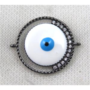 copper connector paved zircon with evil eye, black plated, approx 30mm dia
