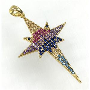copper NorthStar pendant pave zircon, gold plated, approx 30-40mm