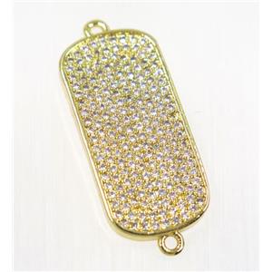 copper rectangle connector pave zircon, gold plated, approx 13x27mm