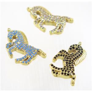 copper seahorse pendant pave zircon, gold plated, mix, approx 12-20mm