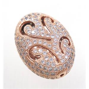 copper oval bead paved zircon, rose gold, approx 19x27mm