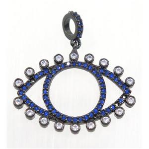 copper Eye charm pendant paved zircon, black plated, approx 17x25mm