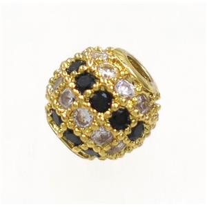 round copper bead paved zircon, gold plated, approx 8mm dia