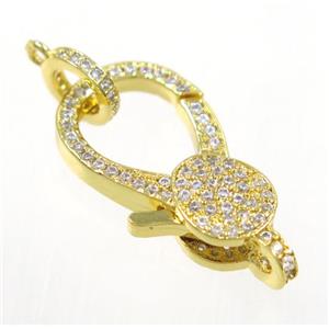 copper Lobster Clasp pave zircon, gold plated, approx 13-22mm