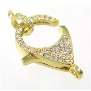 copper Lobster Clasp pave zircon, gold plated, approx 16-22mm