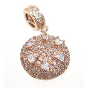copper pendant paved zircon, rose gold, approx 14mm dia