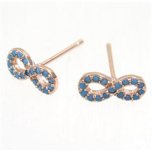 copper infinity earring studs paved zircon, rose gold, approx 5-11mm