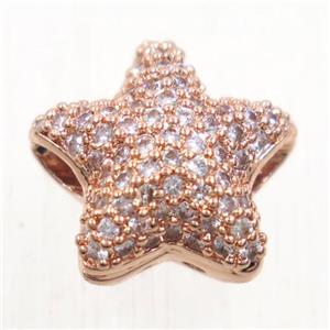 copper star beads paved zircon, rose gold, approx 12.5mm dia