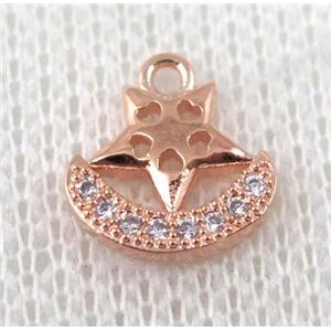 copper pendant pave zircon, rose gold plated, approx 10x12mm