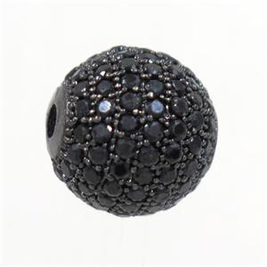 copper beads paved zircon, round, black plated, approx 10mm dia