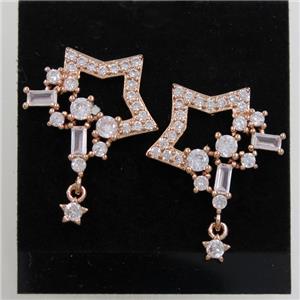 copper earring paved zircon, rose gold, approx 15-18mm