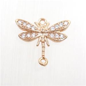 copper dragonfly connector paved zircon, rose gold, approx 10-15mm