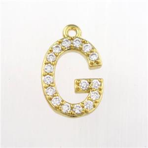 copper pendant paved zircon, letter G, gold plated, approx 9-13mm