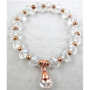 Chinese Crystal Glass Bracelet, stretchy, clear, 60mm dia, bead:8mm