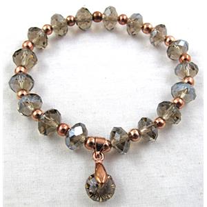 Chinese Crystal Glass Bracelet, stretchy, smoky, 60mm dia, bead:8mm