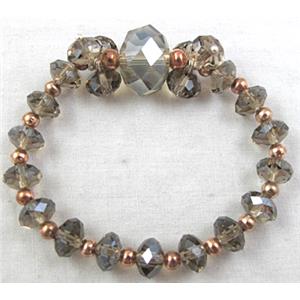 Chinese Crystal Glass Bracelet, stretchy, smoky, 60mm dia, glass bead:16mm, 8mm