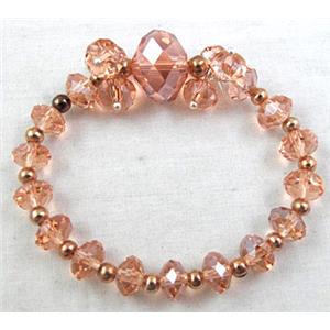 Chinese Crystal Glass Bracelet, stretchy, rose-pink, 60mm dia, glass bead:16mm, 8mm