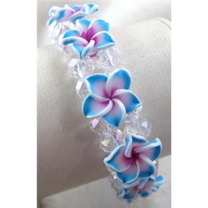 Fimo clay bracelet with crystal glass, stretchy, colorful, 20mm wide, approx 6.7 inch(17cm) length