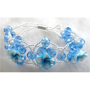 Chinese Crystal glass Bracelet, Fimo flower, flower:16mm, approx 7 inch length