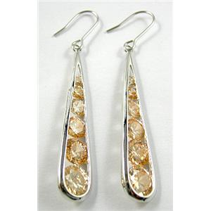 Pale Yellow CZ Diamond Drop Earrings, Nickel Free, 10x60mm