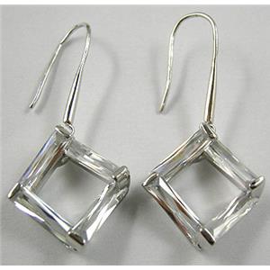 Clean/White CZ Diamond Pane Earrings, Ni-Free, 15x15mm, 43mm length