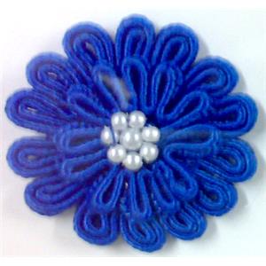 Crochet Craft Flower, Blue, 40-45mm dia