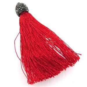 red nylon tassel pave rhinestone, approx 12mm, 80mm length