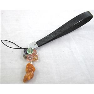 Mobile phone rope, String hanger PU leather, Jade Pendant, 14cm(5.5 inch ) length