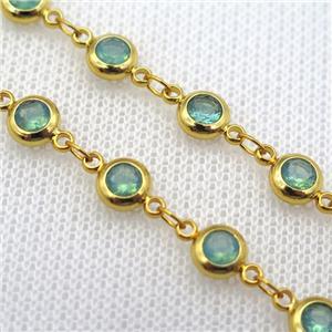 green Zircon Chain, copper, gold plated, approx 6mm dia