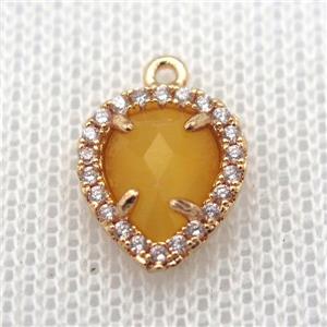 copper teardrop pendant pave zircon with yellow crystal glass, gold plated, approx 11-14mm
