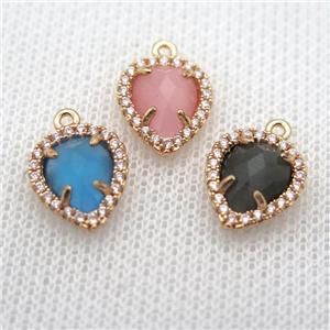 copper teardrop pendant pave zircon with crystal glass, mixed color, gold plated, approx 11-14mm