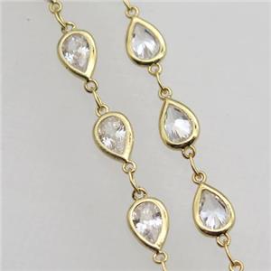 teardrop Zircon Chain, copper, gold plated, approx 5-7mm