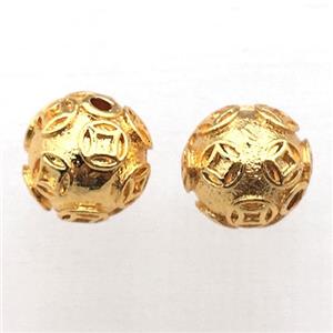round copper beads, gold plated, approx 10mm dia